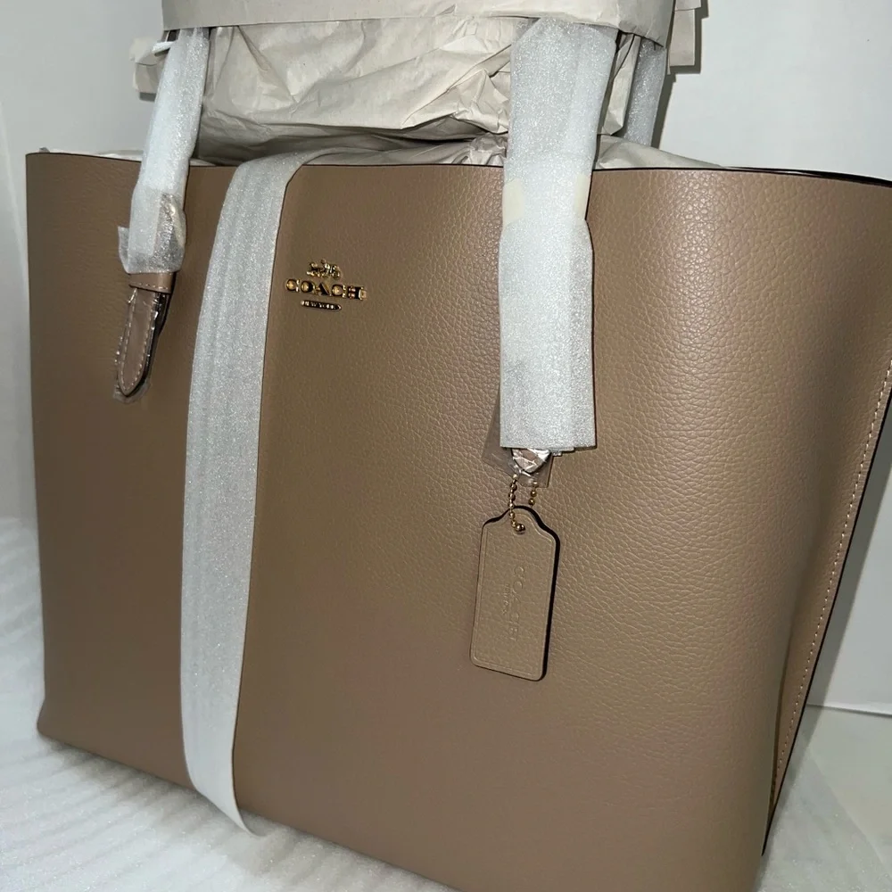 Coach Brown Leather Tote with Gold Accents color / taupe oxblood - Picture 12 of 16